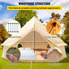 13FT Outdoor Glamping Yurt Teepee Canvas Camping Bell Family Waterproof Tent W/ Stove Jack (SAK92361)