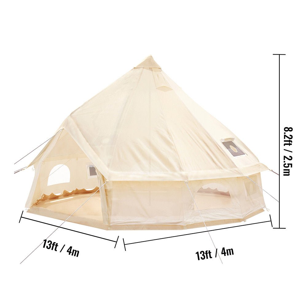 13FT Outdoor Glamping Yurt Teepee Canvas Camping Bell Family Waterproof Tent W/ Stove Jack (SAK92361)