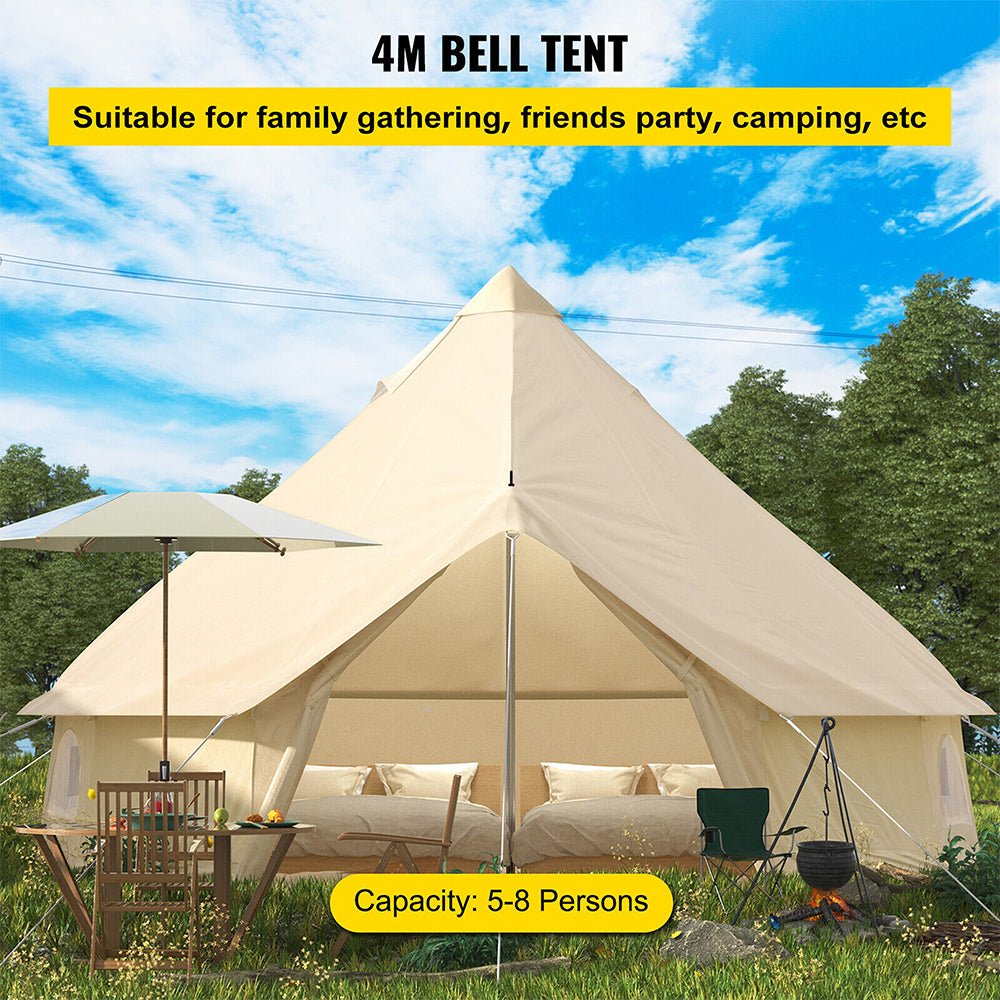 13FT Outdoor Glamping Yurt Teepee Canvas Camping Bell Family Waterproof Tent W/ Stove Jack (SAK92361)