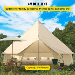 13FT Outdoor Glamping Yurt Teepee Canvas Camping Bell Family Waterproof Tent W/ Stove Jack (SAK92361)