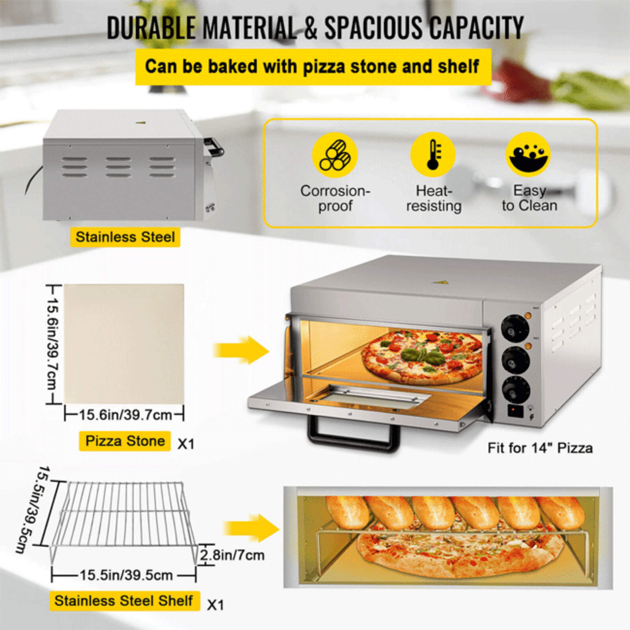 14" Electric Single Deck Countertop Commercial Pizza Oven (SAK92582)