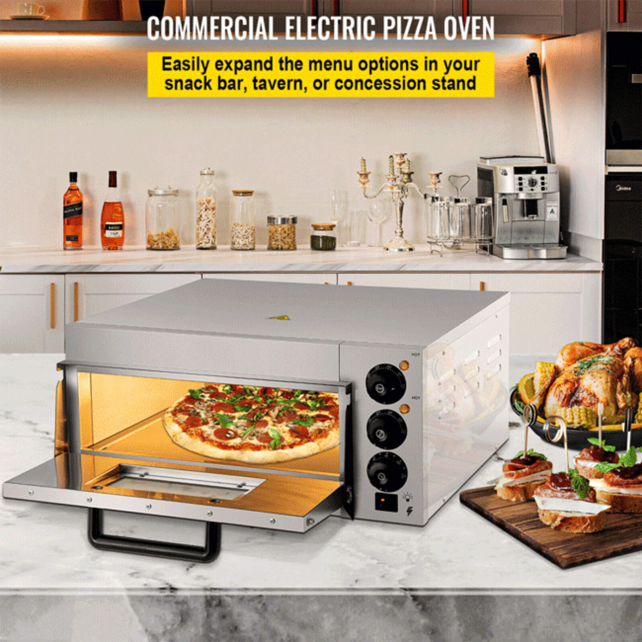 14" Electric Single Deck Countertop Commercial Pizza Oven (SAK92582)