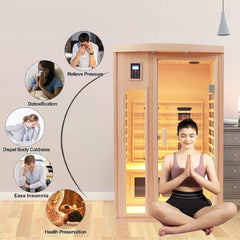 Premium 2-Person Low EMF FAR-Infrared Heat Wood Home Personal Spa Sauna With Ceramic Heaters, 1760W (SAK25714)