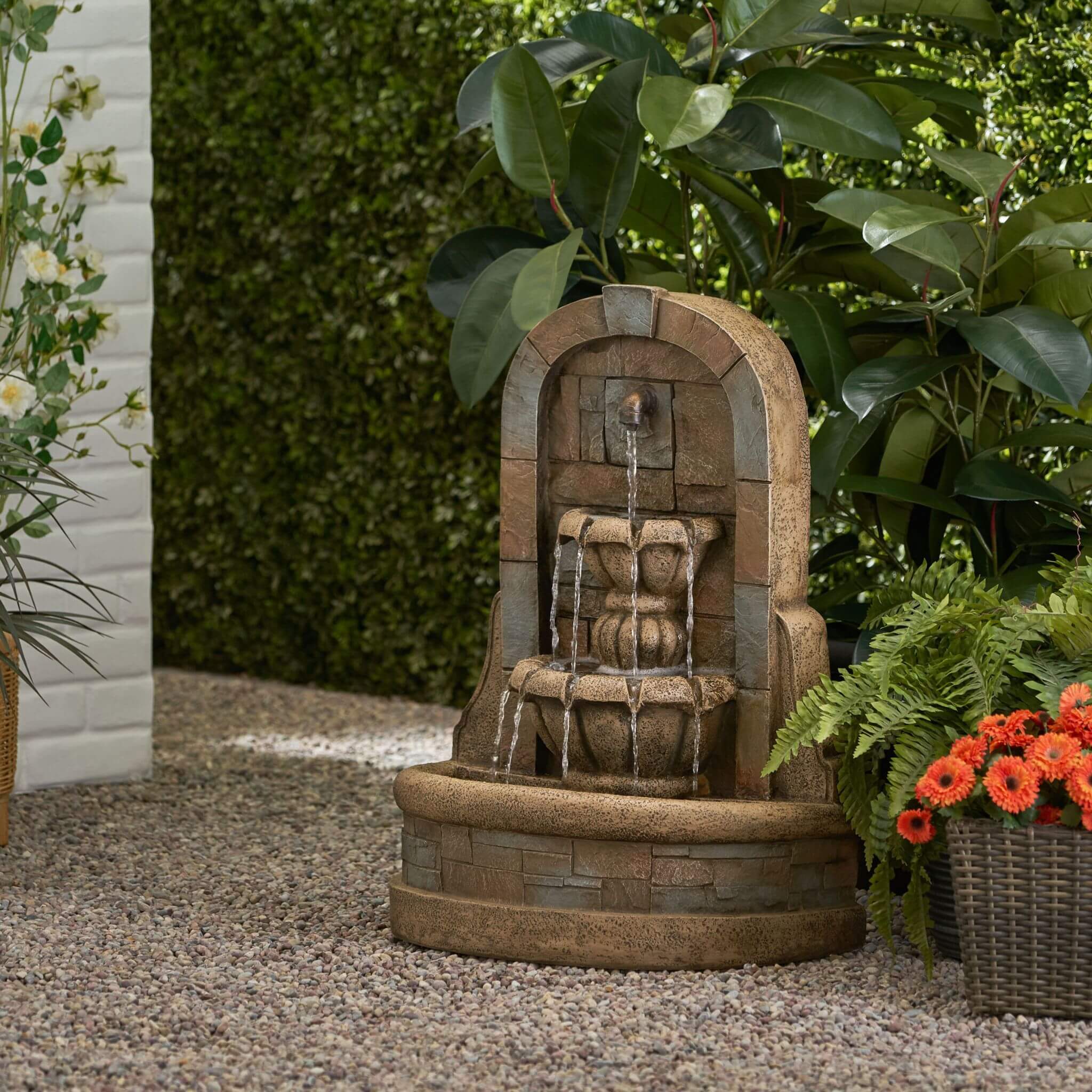 29" Tall Outdoor Weather-Resistant Faux Stone Floor Fountain (SAK63421)