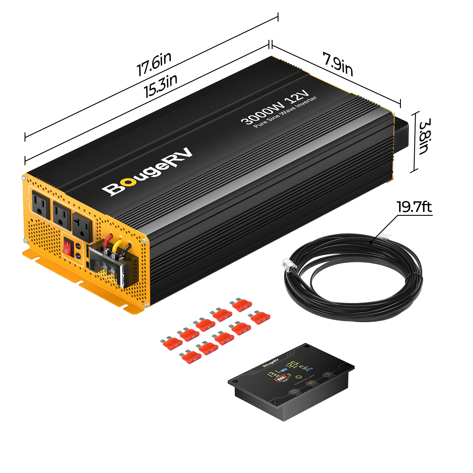 BougeRV 3000W 12V Pure Sine Wave Inverter with Bluetooth ISE254