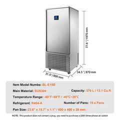 370L Commercial Freestanding Blast Freezer With 15 Trays For Chilling Seafood & Gelato (SAK98170)