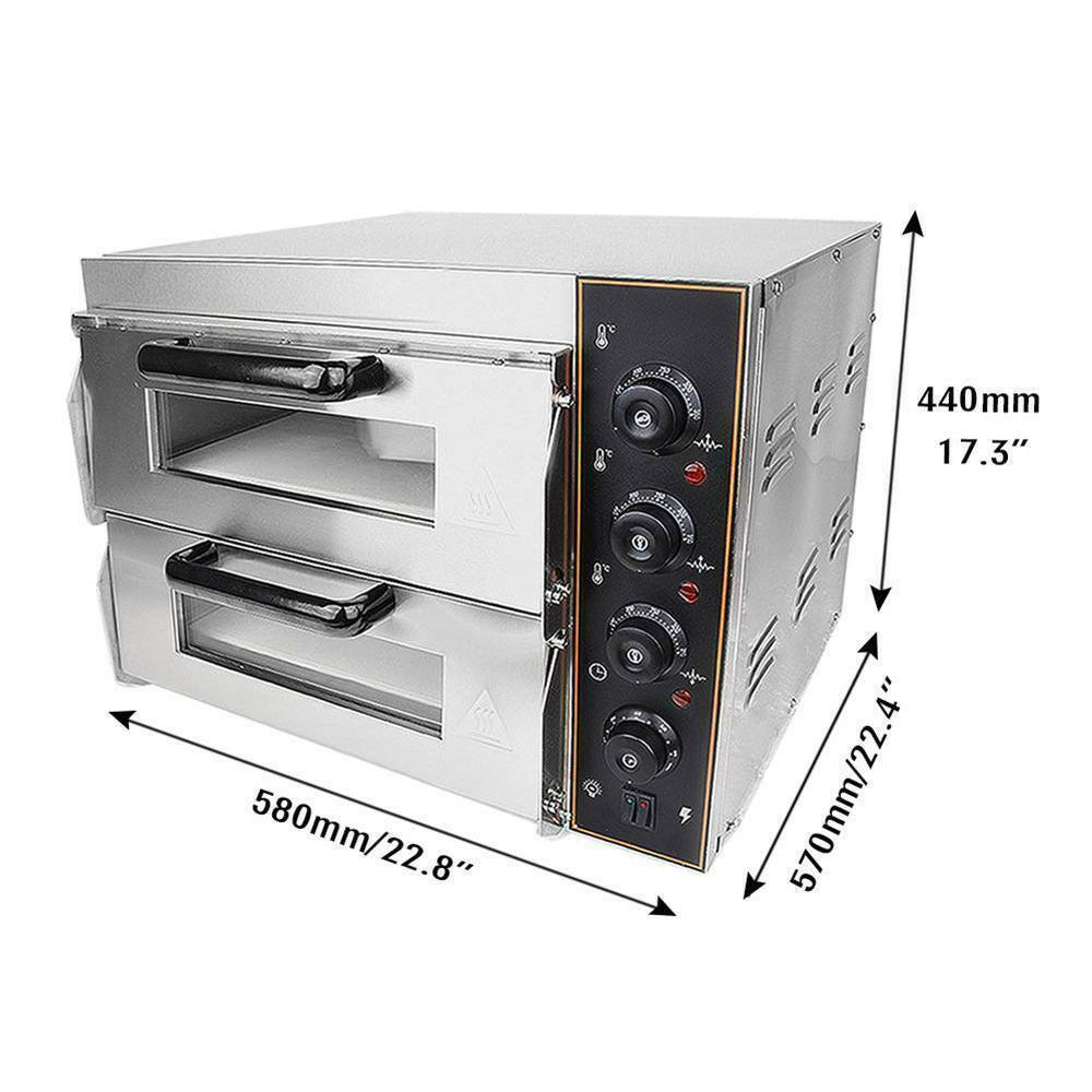 3KW Premium Electric Commercial Stainless Steel Double Deck Pizza Oven (98620571)