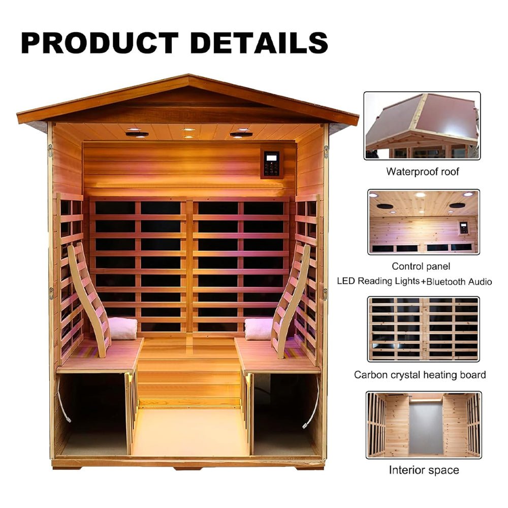 Premium 4-Person Luxury Low EMF Outdoor FAR Infrared Home Sauna With Bluetooth Audio, 2050W (SAK15372)