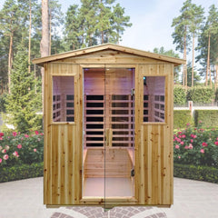 Deluxe 4-Person Outdoor Infrared Hemlock Sauna With Bluetooth Speakers & LED Lighting (SAK96371)