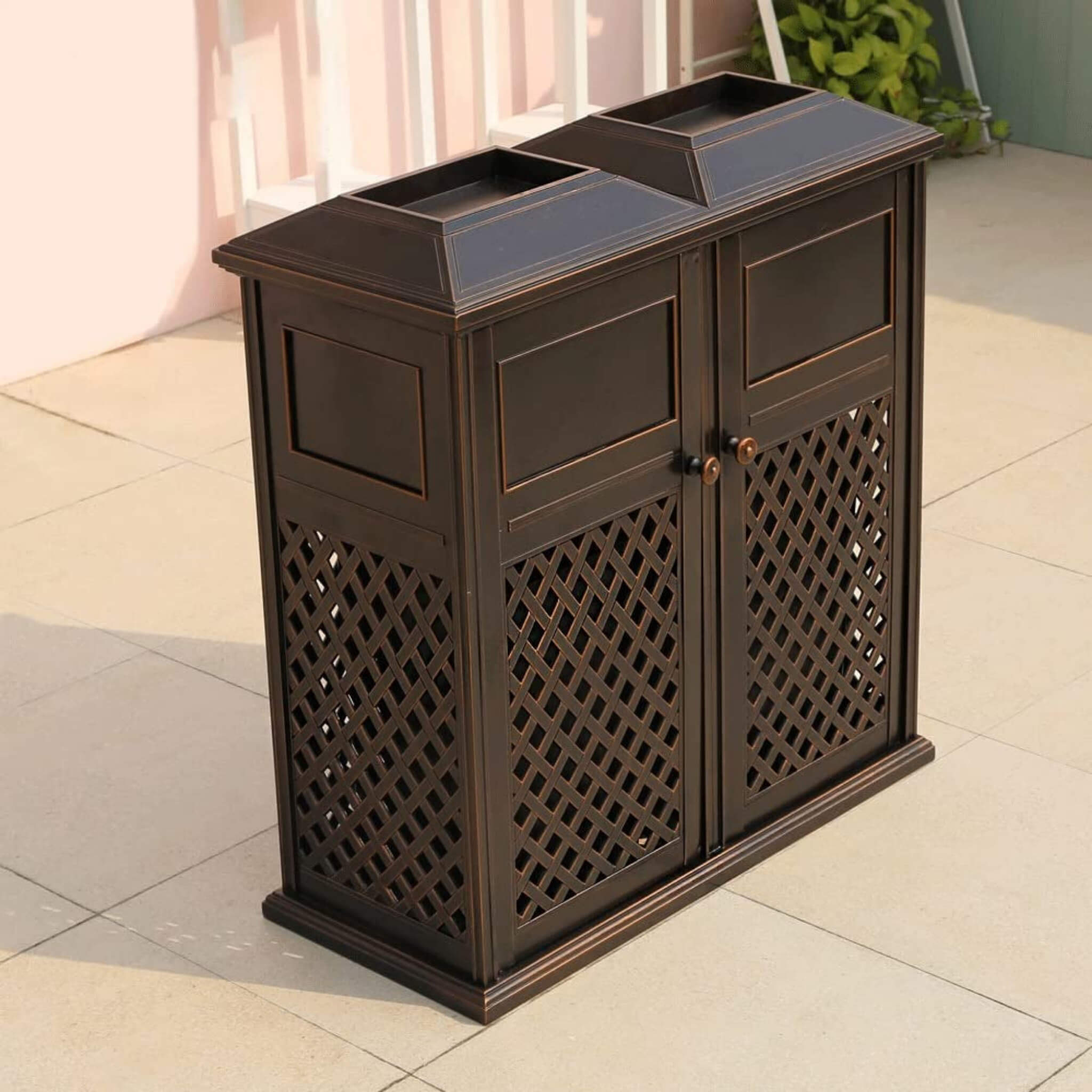 40" Outdoor Double Bucket Cast Aluminum Commercial Trash Can With Ashtray (SAK49250)