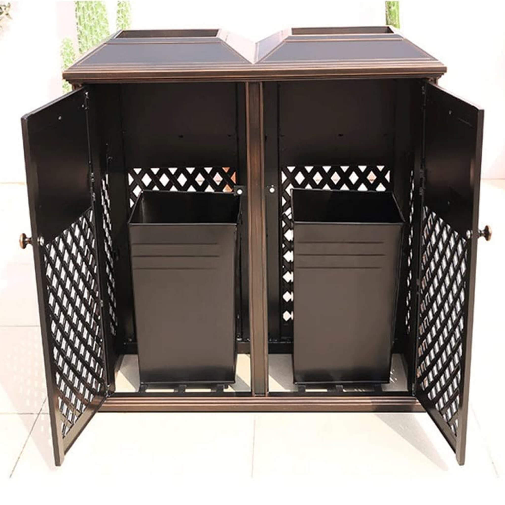 40" Outdoor Double Bucket Cast Aluminum Commercial Trash Can With Ashtray (SAK49250)