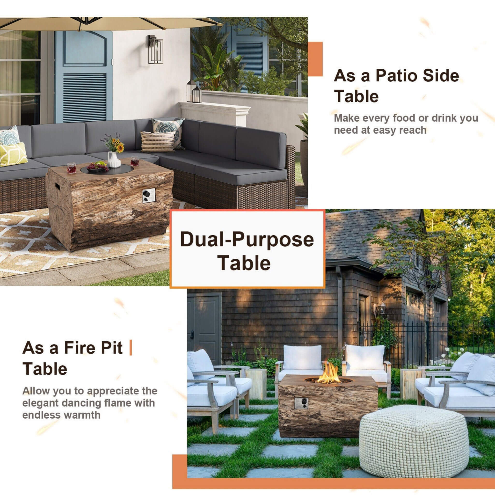 40" Rectangular Propane Fire Pit Table W/ Rocks & Gas Kit, 50K BTU (SAK21411)