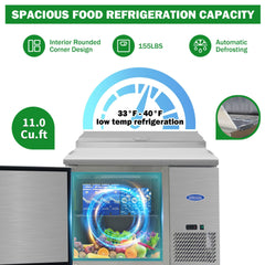 44" Commercial Pizza Prep Table With Built-In 11 Cu.Ft. Refrigerator (SAK09621)