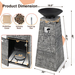 48" Large Outdoor Propane Fire Bowl Column With Cover & Lava Rocks (96173485)