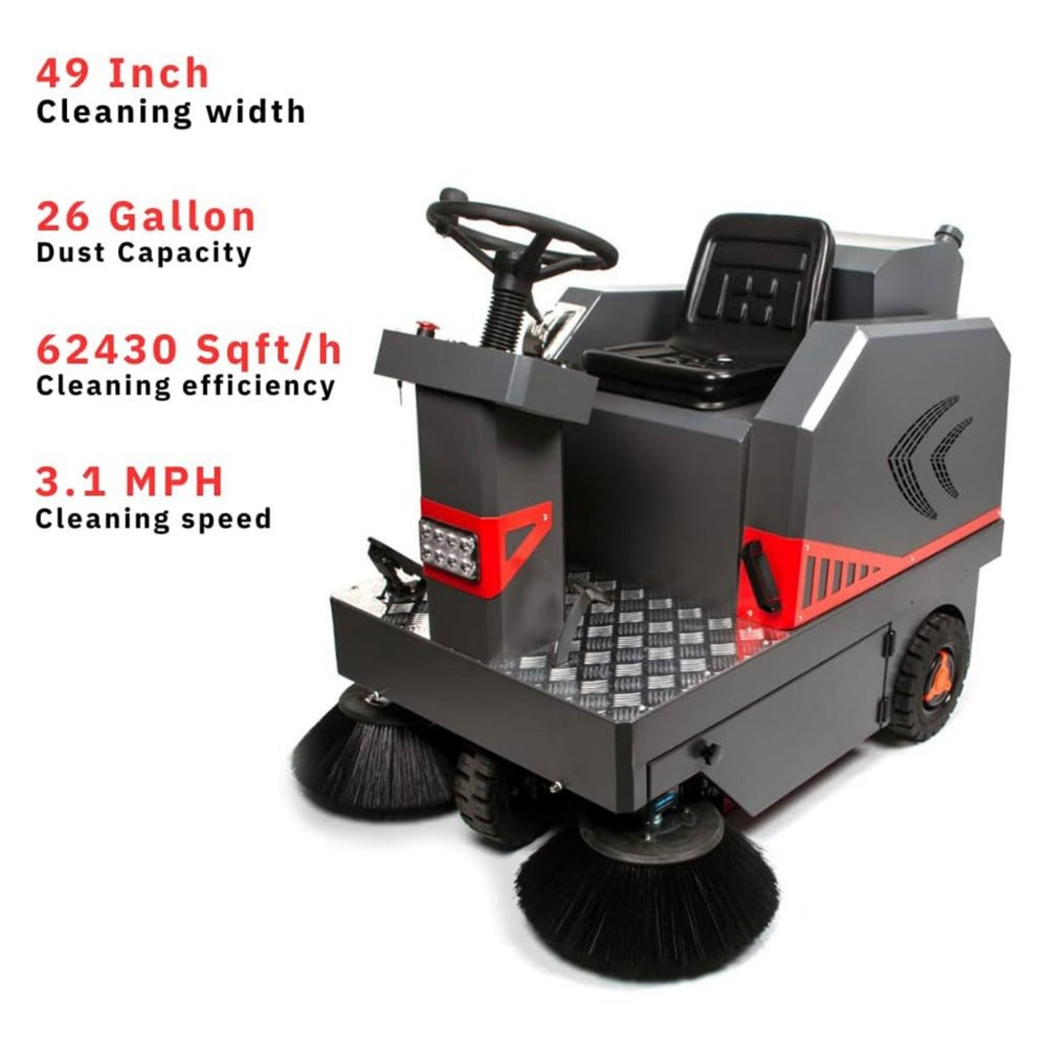 49" Heavy Duty Electric Industrial Ride-On Floor Sweeper With Dust Bin, 1400W (92718463)