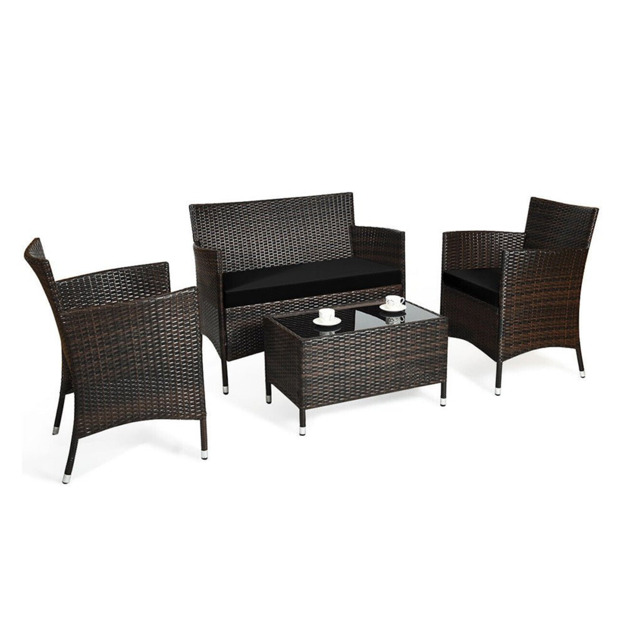 4PCS Outdoor Rattan Patio Furniture Set With Cushions & Coffee Table (SAK75463)