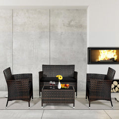 4PCS Outdoor Rattan Patio Furniture Set With Cushions & Coffee Table (SAK75463)