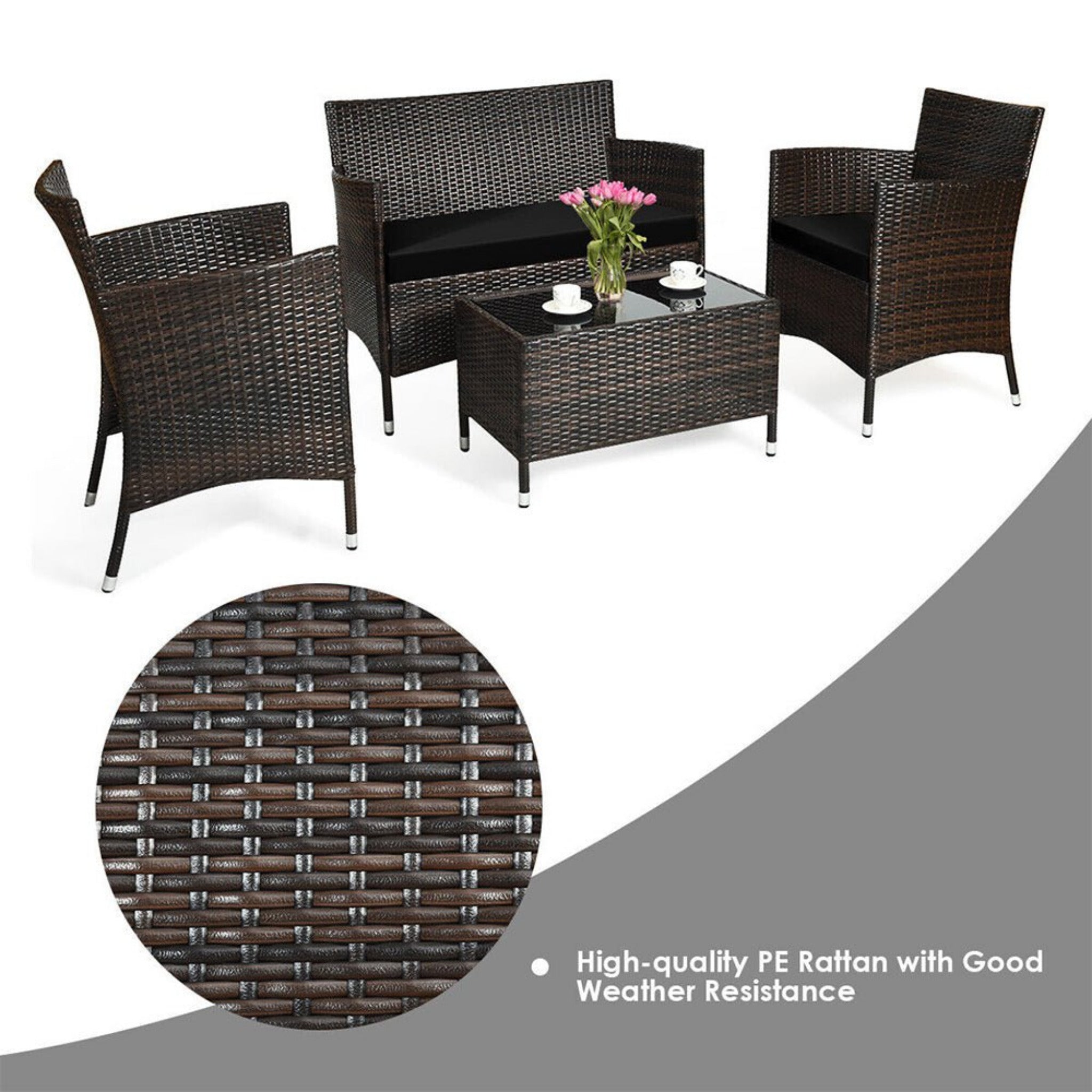 4PCS Outdoor Rattan Patio Furniture Set With Cushions & Coffee Table (SAK75463)