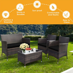 4PCS Outdoor Rattan Patio Furniture Set With Cushions & Coffee Table (SAK75463)