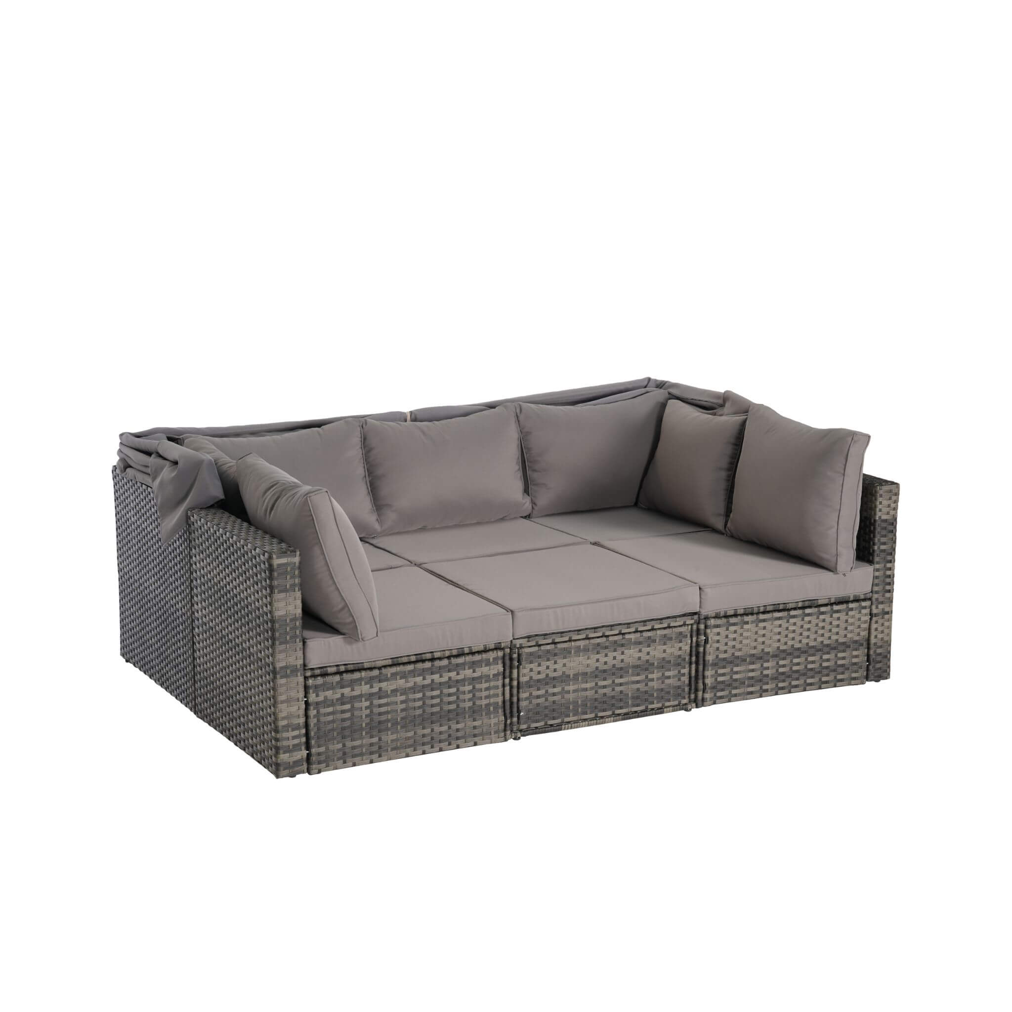 5 PCS Outdoor Patio Wicker Daybed Furniture Set With Retractable Canopy (SAK37816)