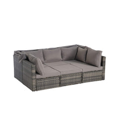 5 PCS Outdoor Patio Wicker Daybed Furniture Set With Retractable Canopy (SAK37816)