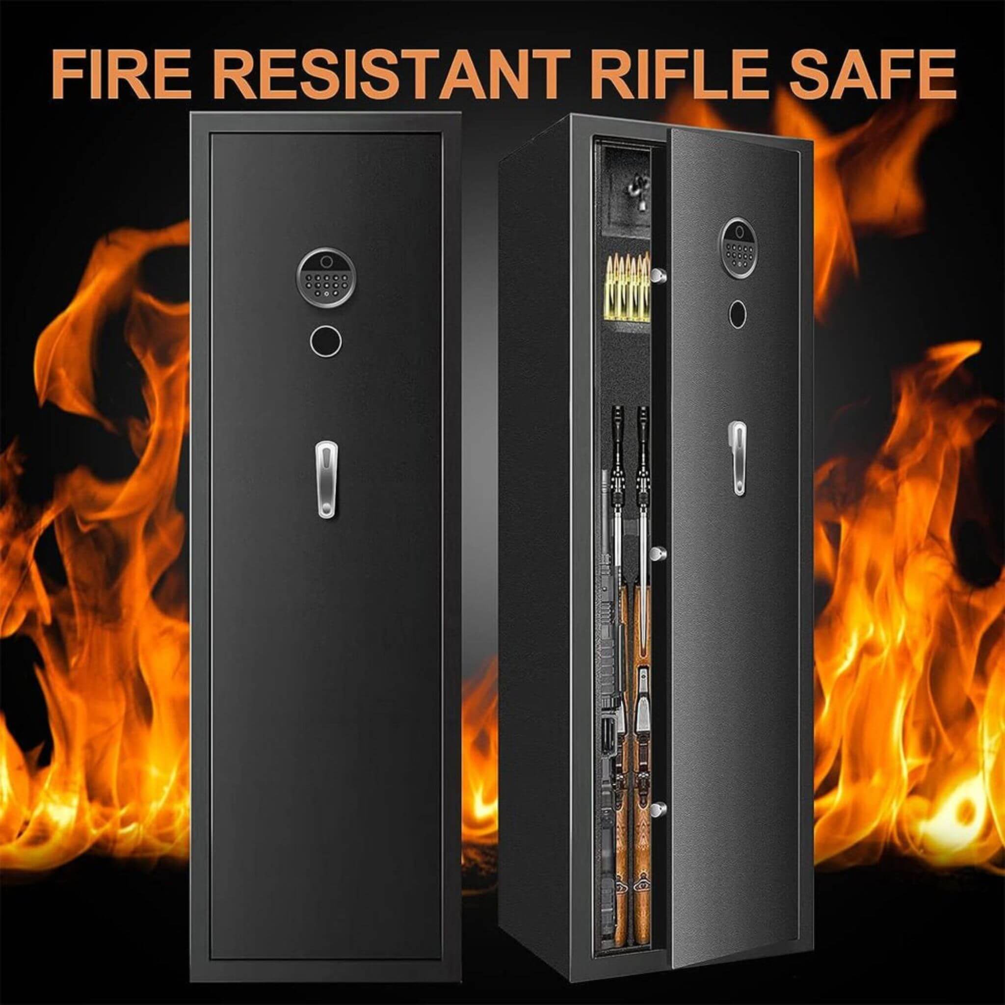 57" Heavy Duty Anti-Theft Fireproof Biometric Gun Rifle Pistol Safe For Home, 11-12 Guns (SAK53816)