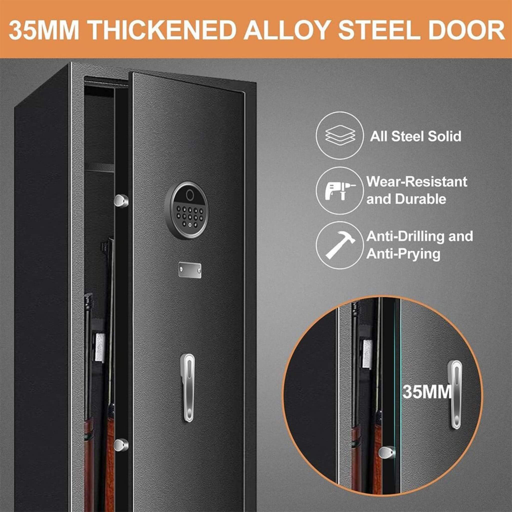 57" Heavy Duty Anti-Theft Fireproof Biometric Gun Rifle Pistol Safe For Home, 11-12 Guns (SAK53816)
