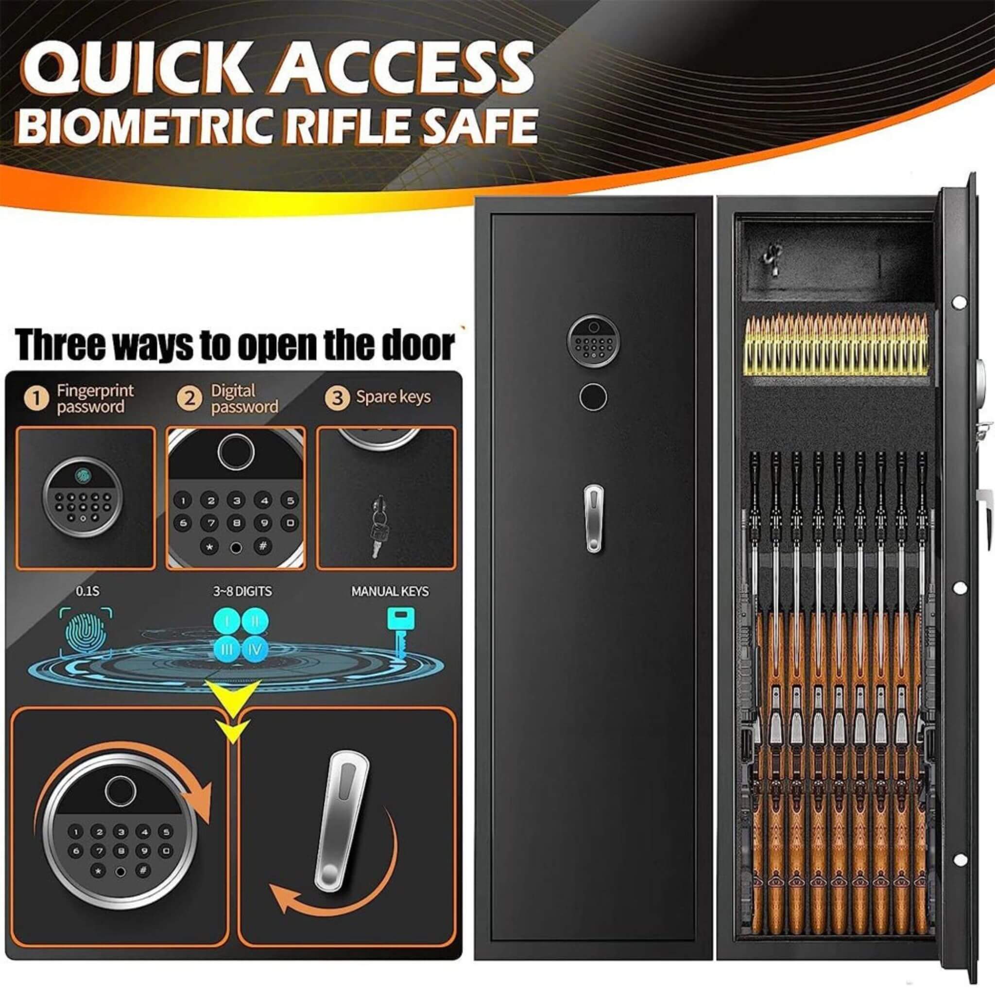 57" Heavy Duty Anti-Theft Fireproof Biometric Gun Rifle Pistol Safe For Home, 11-12 Guns (SAK53816)