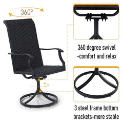 5PCS Outdoor Patio Rattan Dining Furniture Set With Swivel Armchairs (91823705)
