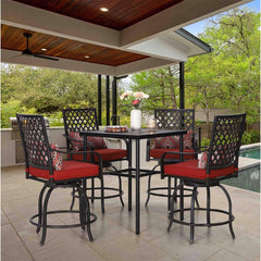 6PCS Outdoor Patio Bar Set Dining Table With Umbrella & Swivel Bar Stools (SAK53218)