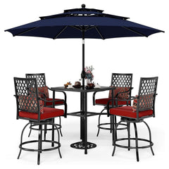 6PCS Outdoor Patio Bar Set Dining Table With Umbrella & Swivel Bar Stools (SAK53218)