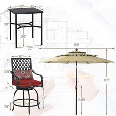 6PCS Outdoor Patio Bar Set Dining Table With Umbrella & Swivel Bar Stools (SAK53218)