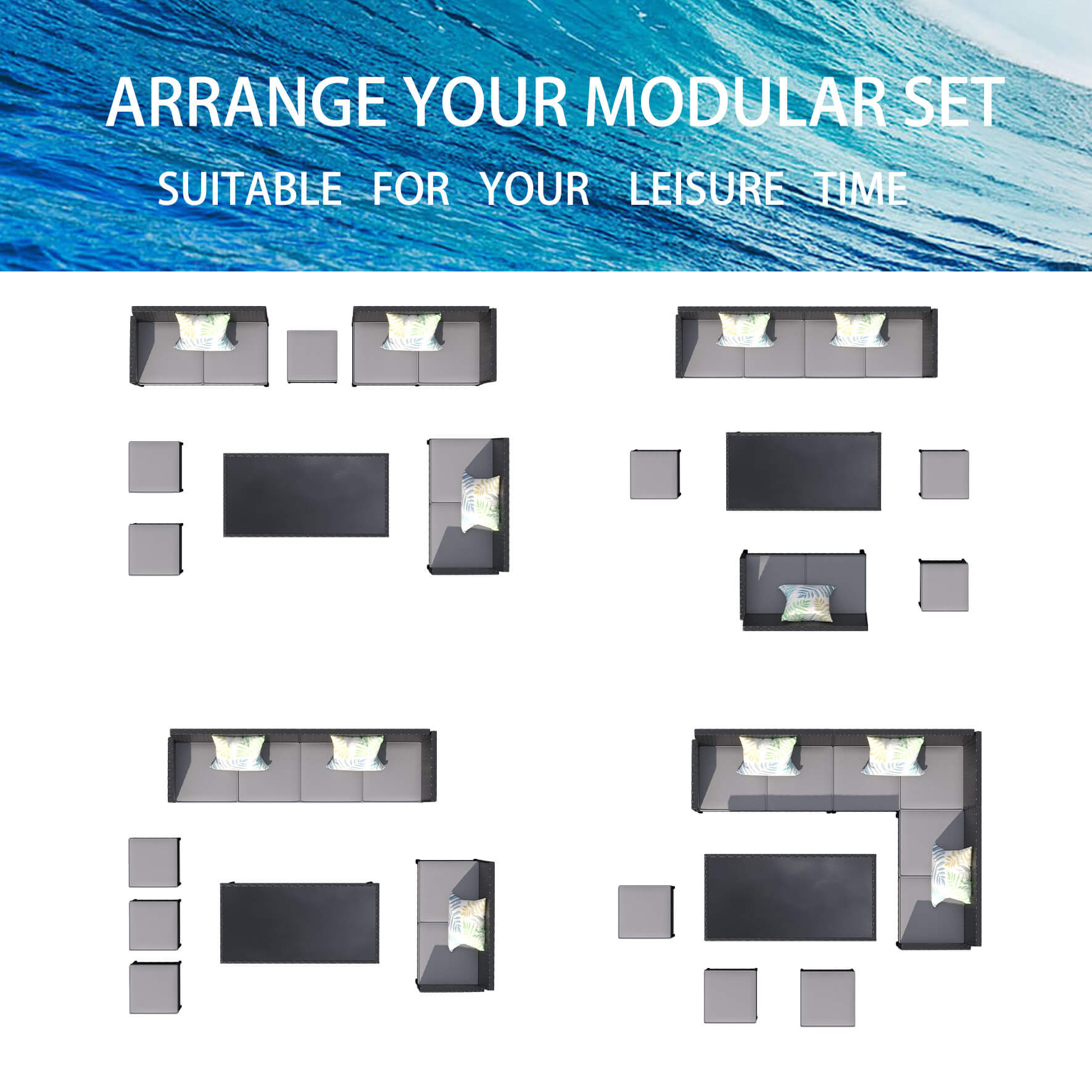 7-Piece Modern Outdoor Patio Furniture Set With Waterproof Cushions & Glass Table (SAK55673)