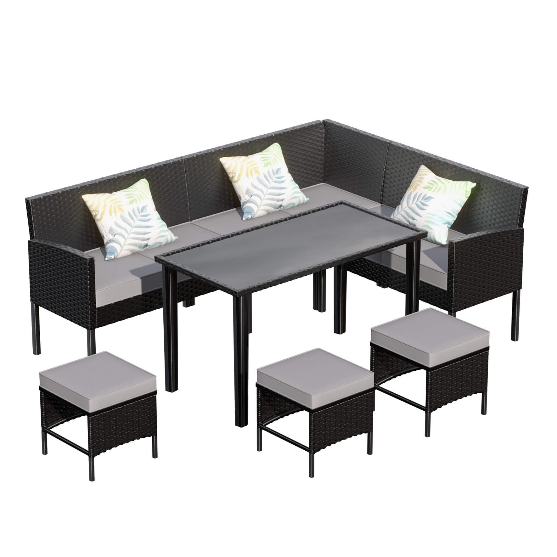 7-Piece Modern Outdoor Patio Furniture Set With Waterproof Cushions & Glass Table (SAK55673)