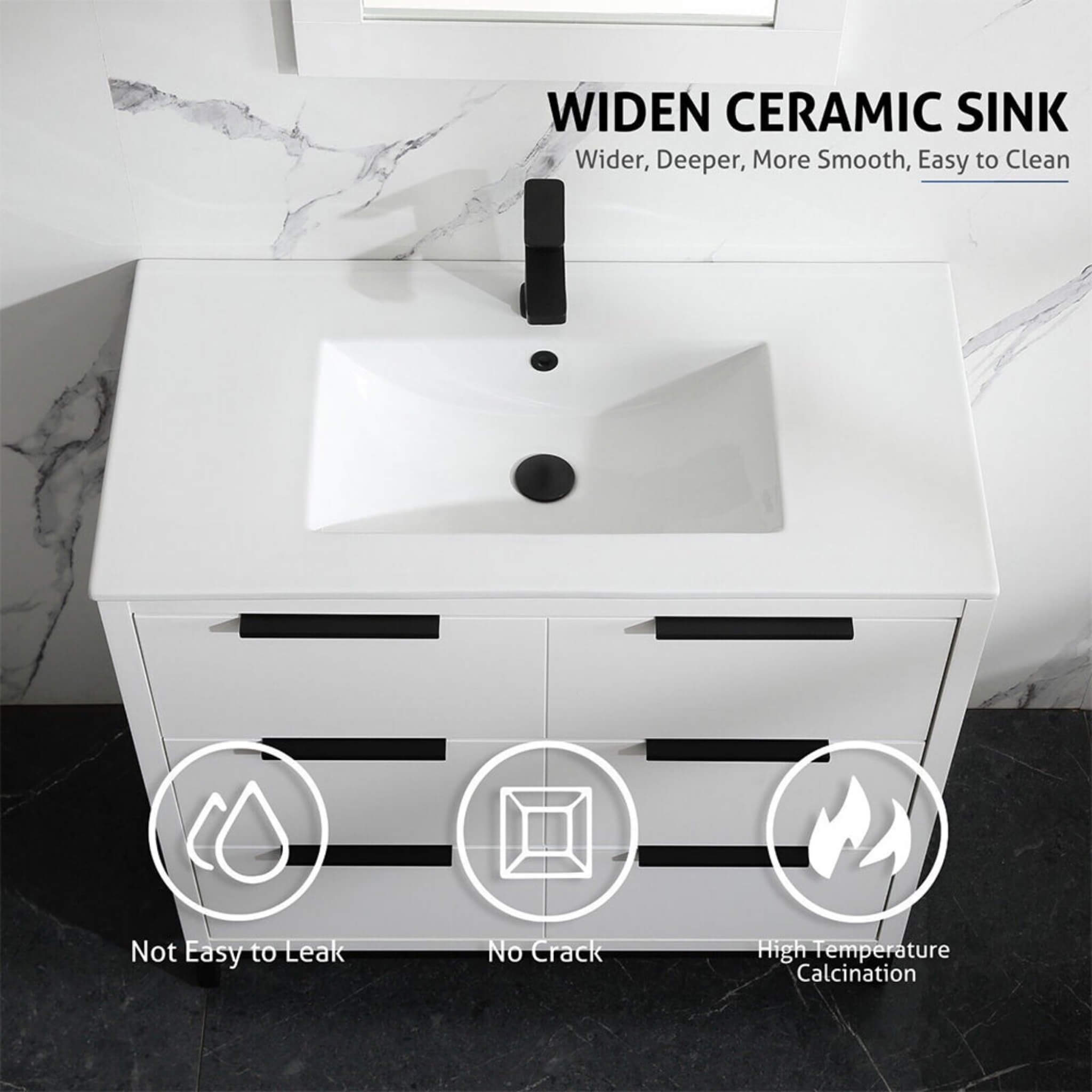 72" Bathroom Vanity Set With Ceramic Sinks And MDF Drawer Cabinets (SAK71852)