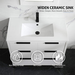 72" Bathroom Vanity Set With Ceramic Sinks And MDF Drawer Cabinets (SAK71852)