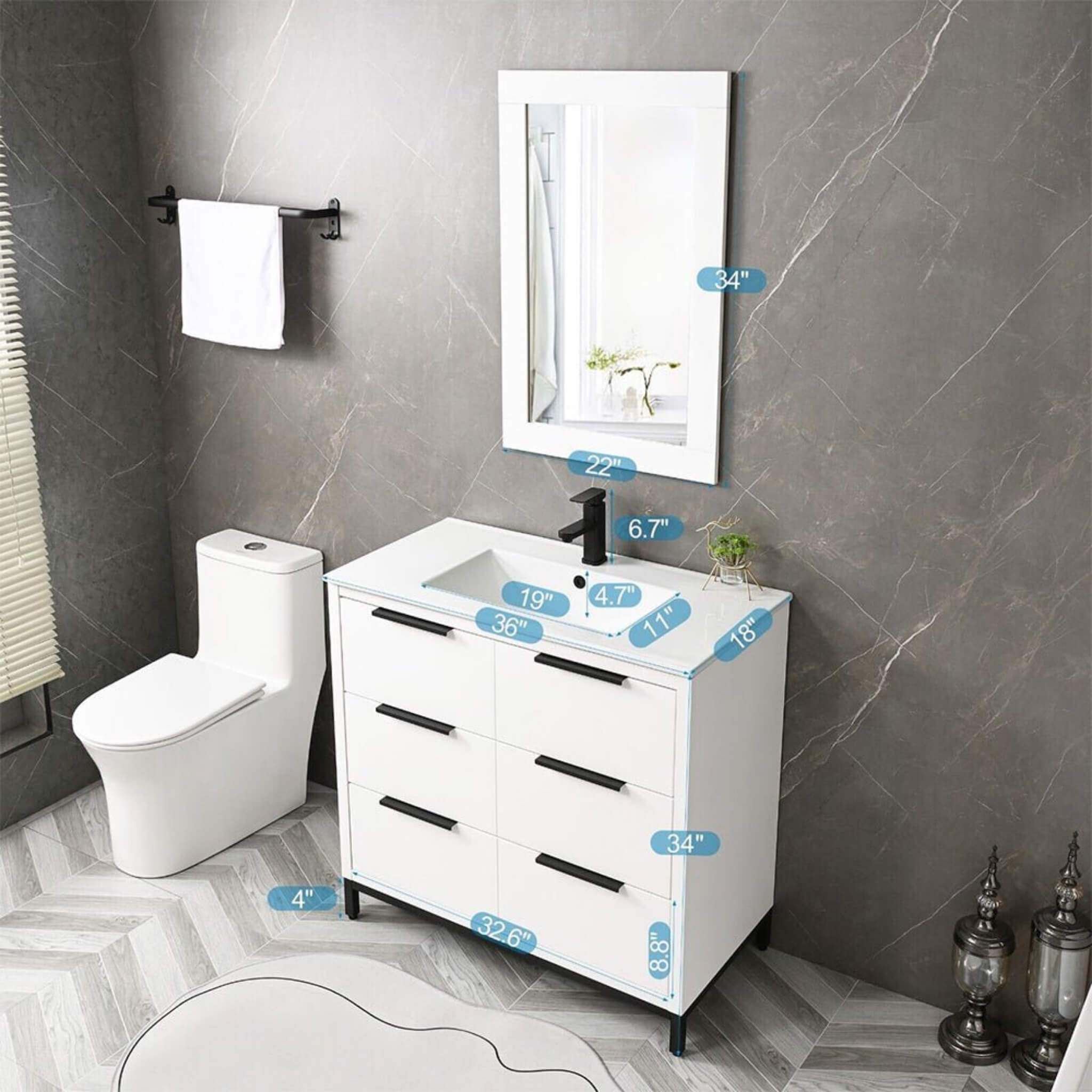72" Bathroom Vanity Set With Ceramic Sinks And MDF Drawer Cabinets (SAK71852)