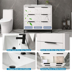 72" Bathroom Vanity Set With Ceramic Sinks And MDF Drawer Cabinets (SAK71852)