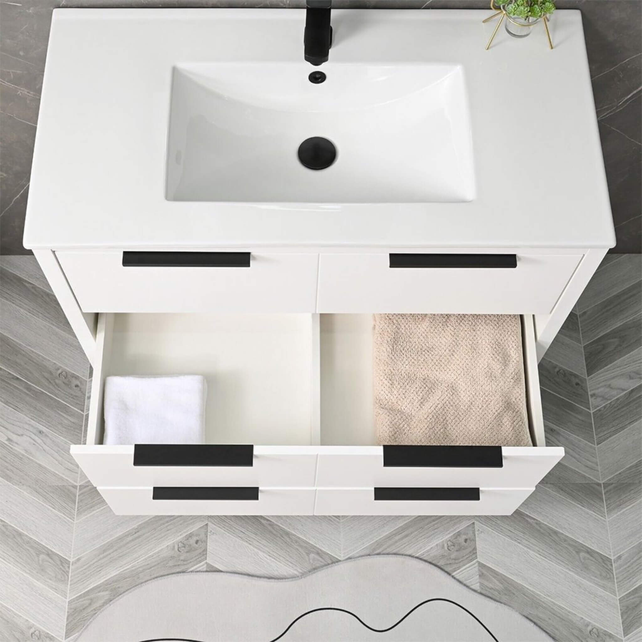 72" Bathroom Vanity Set With Ceramic Sinks And MDF Drawer Cabinets (SAK71852)