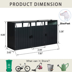 94" Heavy Duty Outdoor Galvanized Stainless Steel Garbage Bin Shed For 3 Trash Cans (SAK89882)