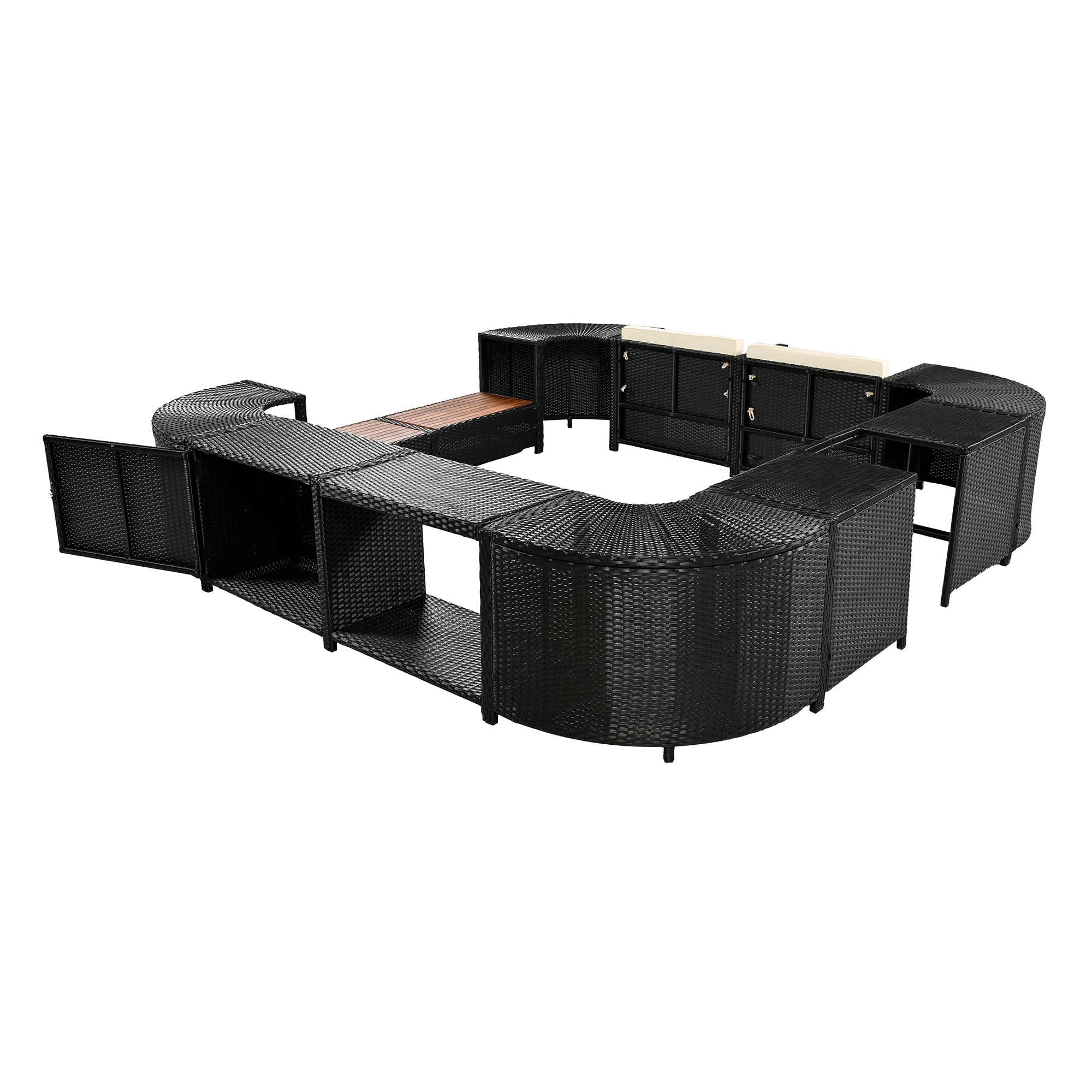 Large Outdoor Quadrilateral Spa Surround Rattan Sectional Sofa Set With Storage Compartments (SAK80217)