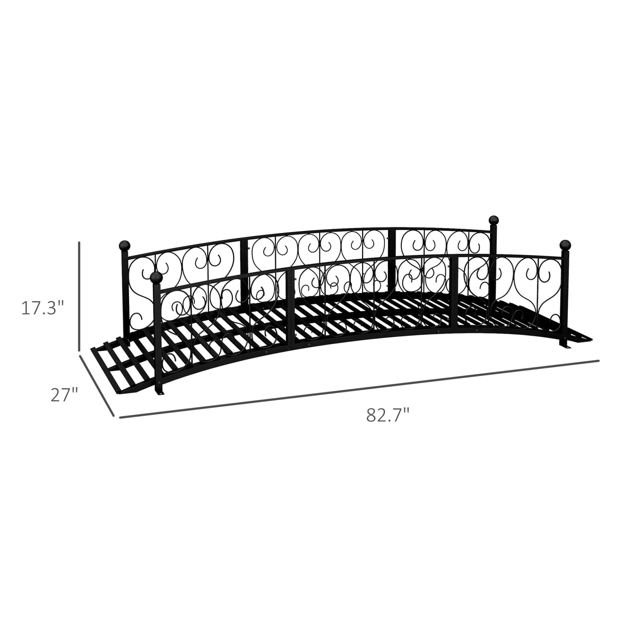 7FT Decorative Metal Arch Footbridge Garden Bridge With Safety Siderails (SAK53829)