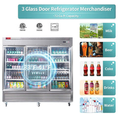82" Commercial Stainless Steel Upright Display 3 Section Merchandiser Refrigerator (SAK15724)