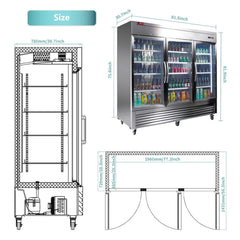 82" Commercial Stainless Steel Upright Display 3 Section Merchandiser Refrigerator (SAK15724)