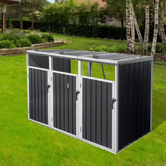 87 Inch Extra Large Heavy Duty Outdoor Metal Garbage Bin Shed For 3 Trash Cans (SAK34981)