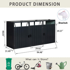 94" Heavy Duty Outdoor Galvanized Stainless Steel Garbage Bin Shed For 3 Trash Cans (SAK89882)