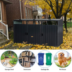94" Heavy Duty Outdoor Galvanized Stainless Steel Garbage Bin Shed For 3 Trash Cans (SAK89882)