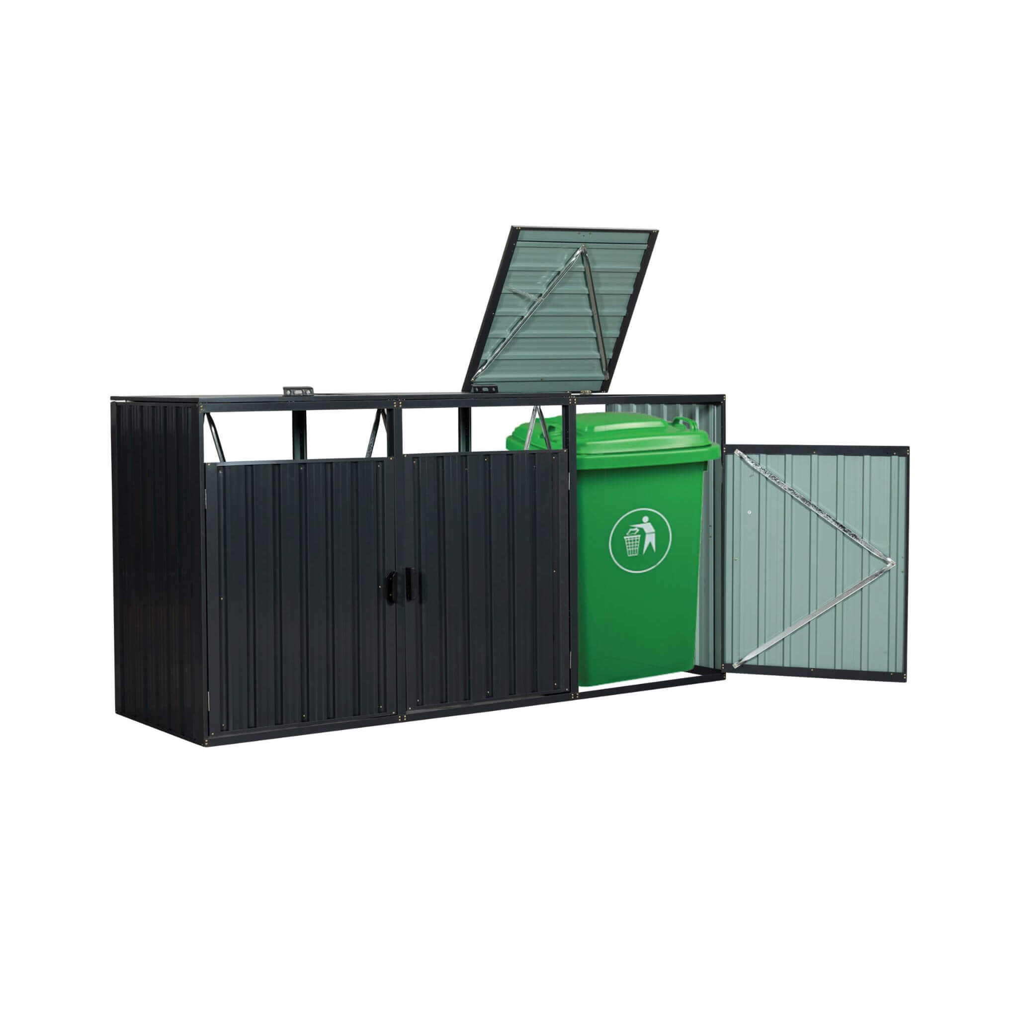 94" Heavy Duty Outdoor Galvanized Stainless Steel Garbage Bin Shed For 3 Trash Cans (SAK89882)