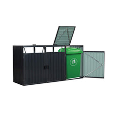 94" Heavy Duty Outdoor Galvanized Stainless Steel Garbage Bin Shed For 3 Trash Cans (SAK89882)