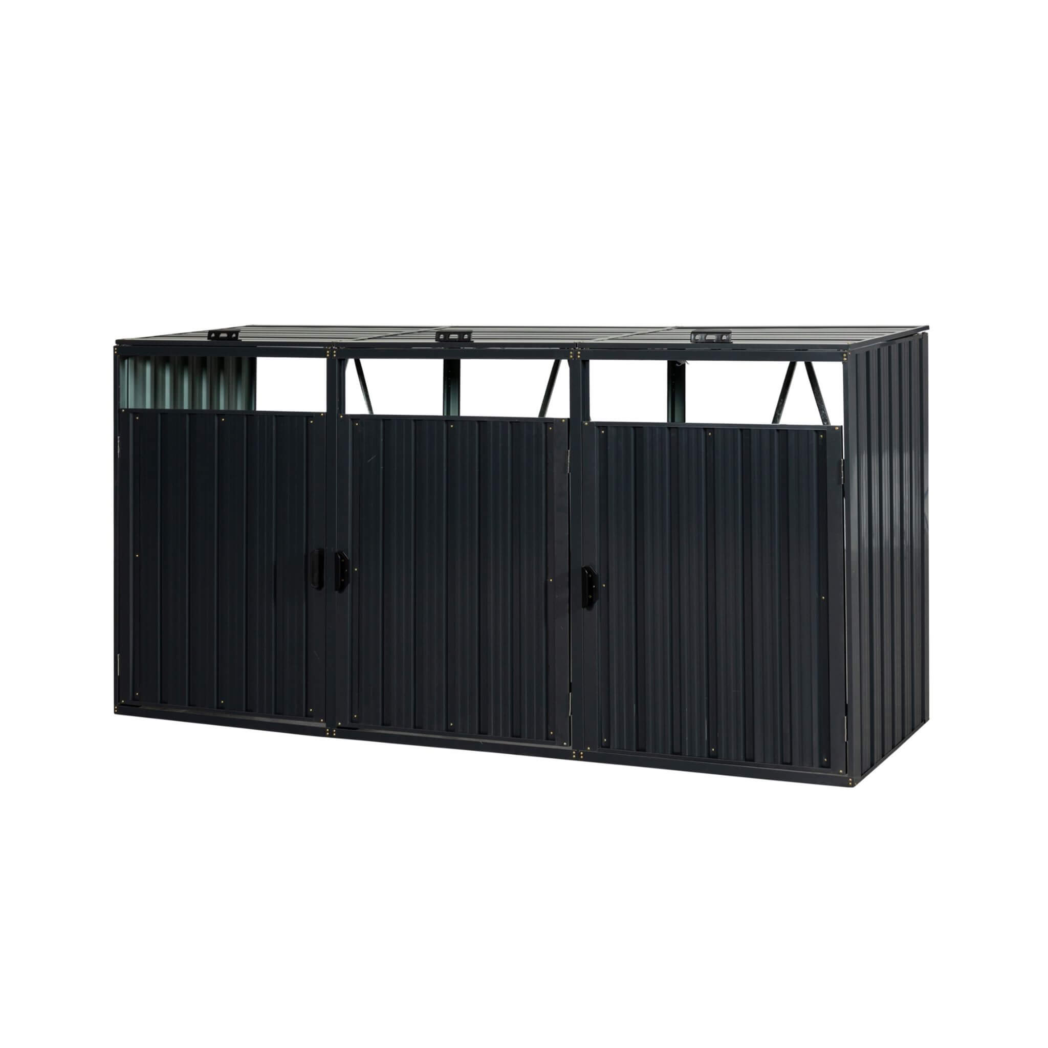 94" Heavy Duty Outdoor Galvanized Stainless Steel Garbage Bin Shed For 3 Trash Cans (SAK89882)